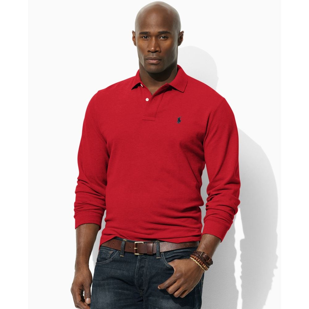 Ralph lauren Big and Tall Long Sleeve Solid Knit Polo in Red for Men | Lyst