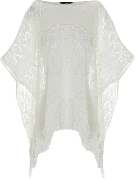Jane Norman Fringe Poncho Top in White (winter white) | Lyst