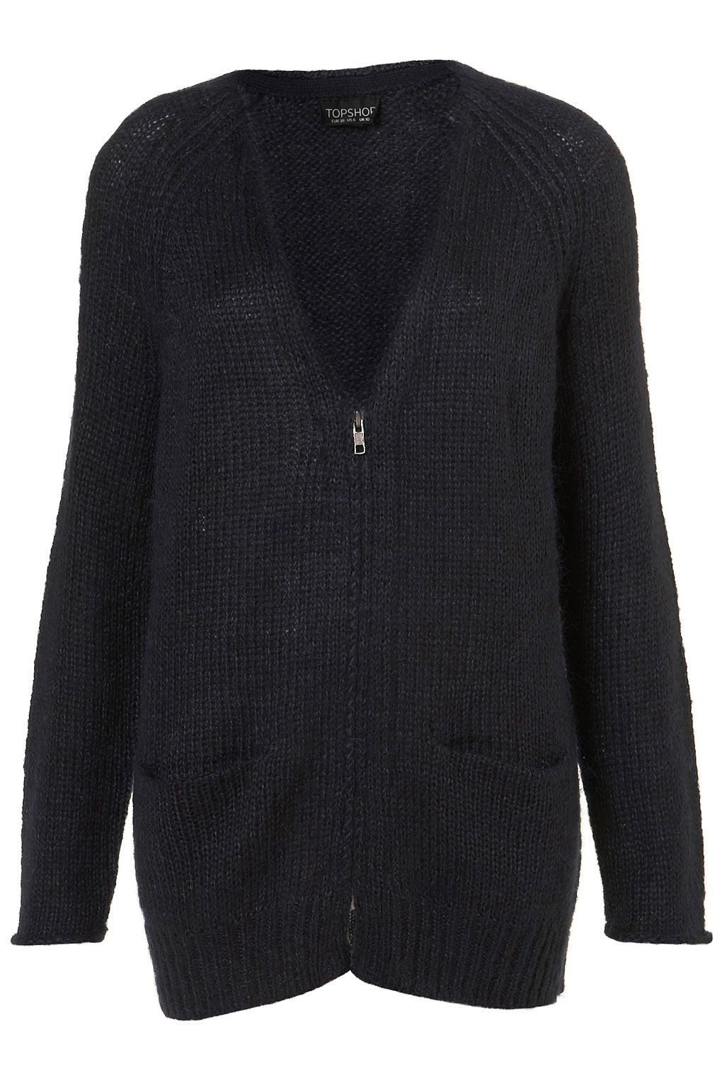 TOPSHOP Knitted Zip Front Long Cardigan in Blue - Lyst