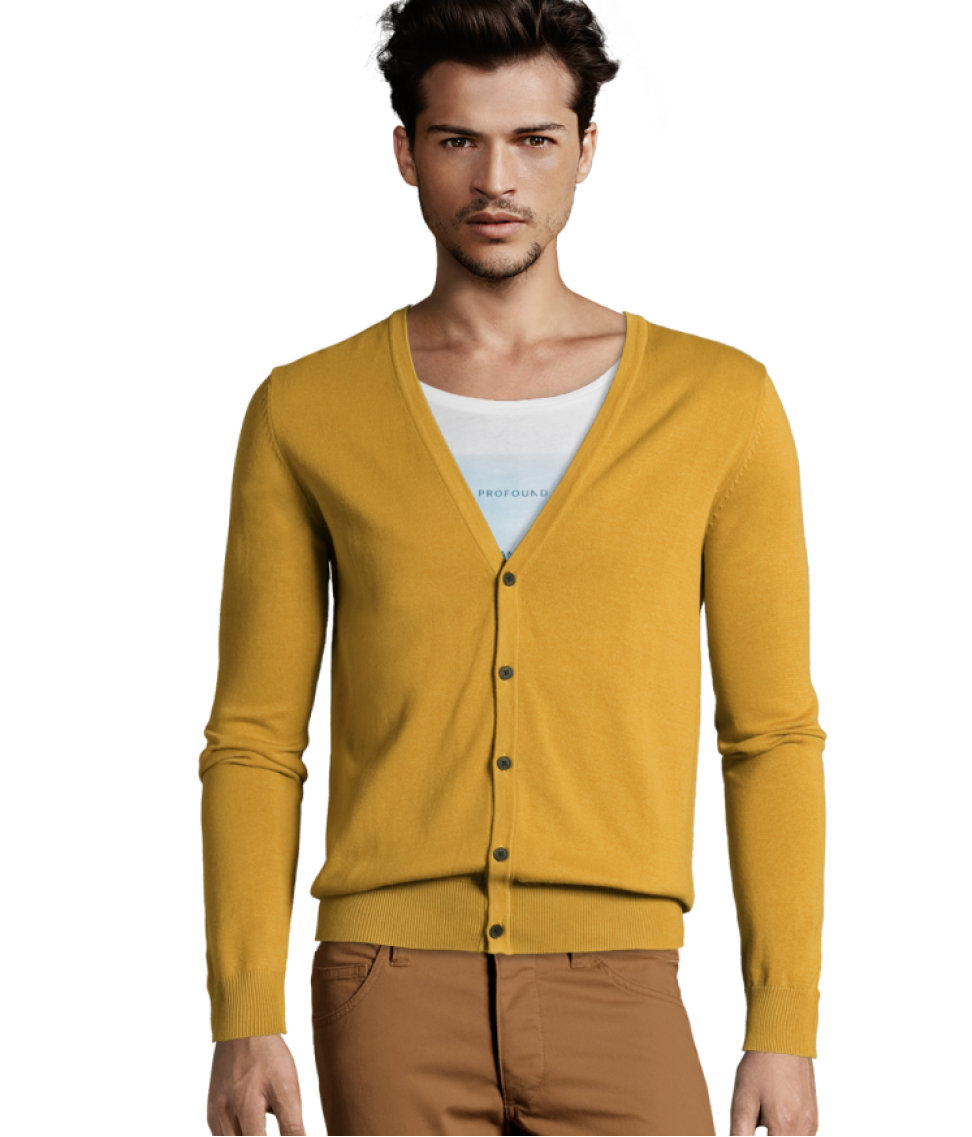 pale yellow cotton cardigan sweater men clothing