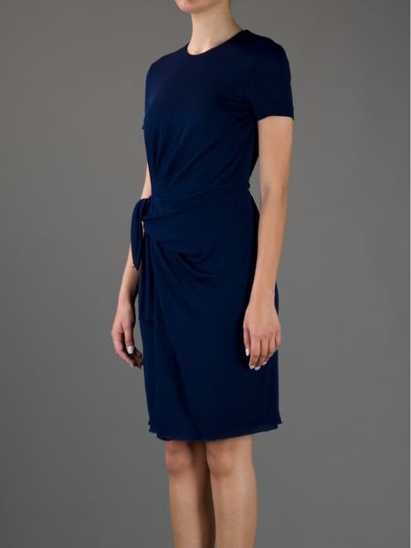 Gucci Fitted Draped Dress in Blue (navy) | Lyst