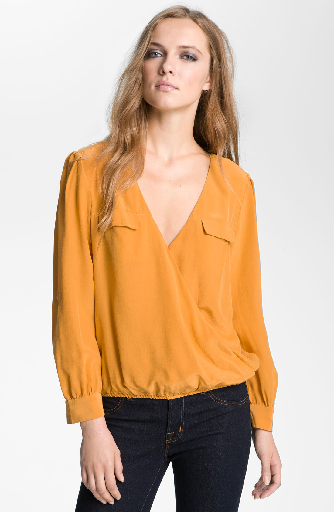 Joie Istanbul Surplice Silk Blouse in Orange (golden amber) | Lyst