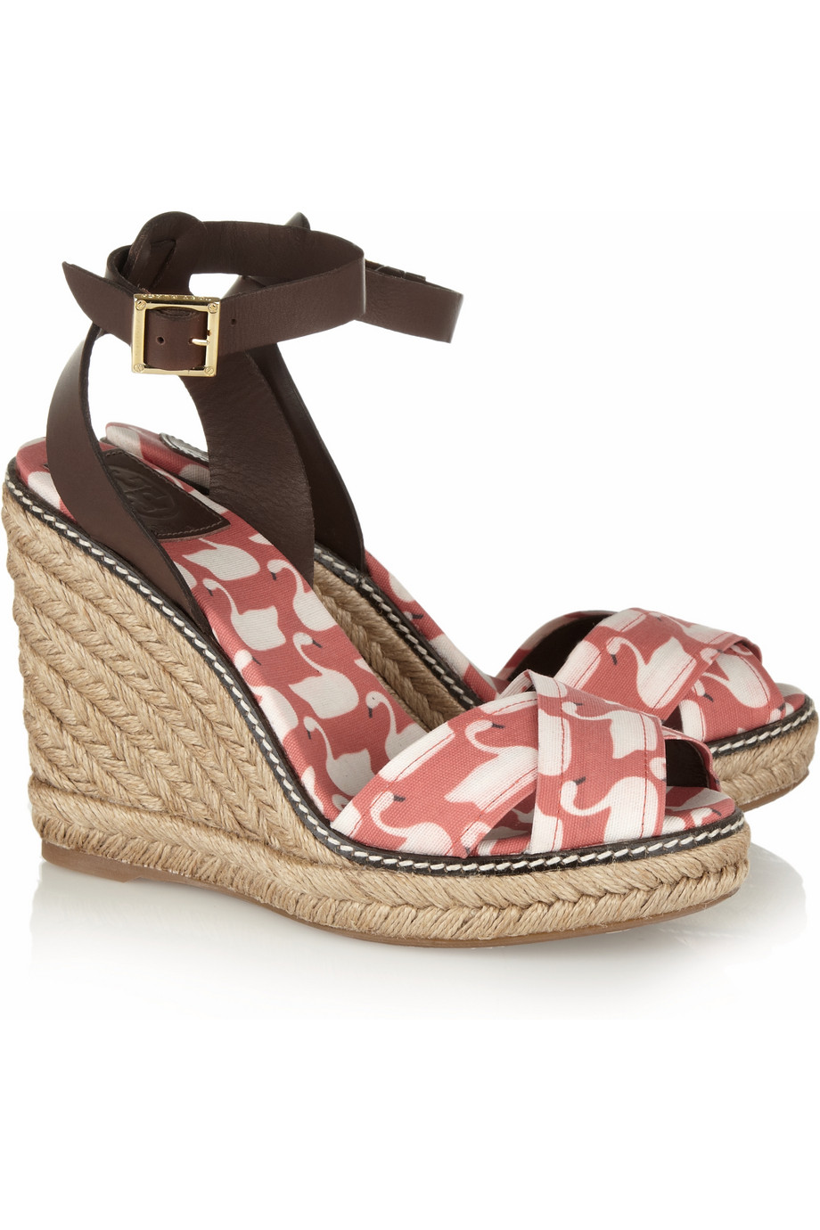 Lyst - Tory Burch Printed Canvas Wedge Sandals in Red