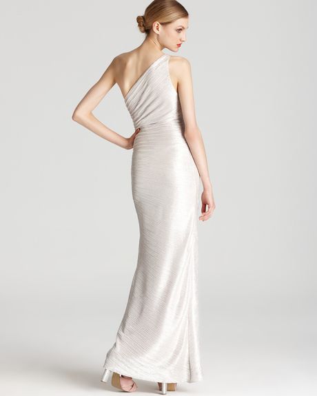 Laundry By Shelli Segal One Shoulder Gown Side Beaded in White (silver ...