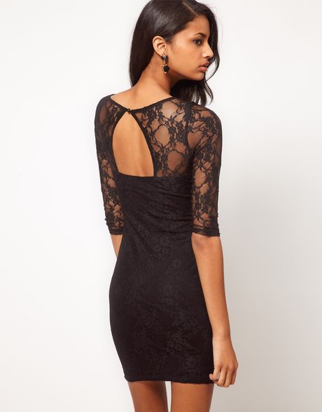 Asos Lace Dress with Cut Out Back in Black | Lyst