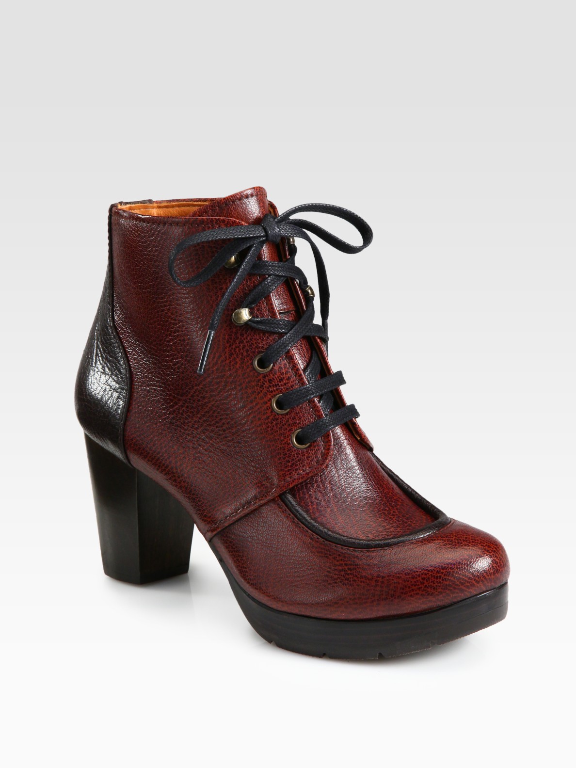 Chie Mihara Bicolor Leather Laceup Ankle Boots in Purple (bordeaux) | Lyst