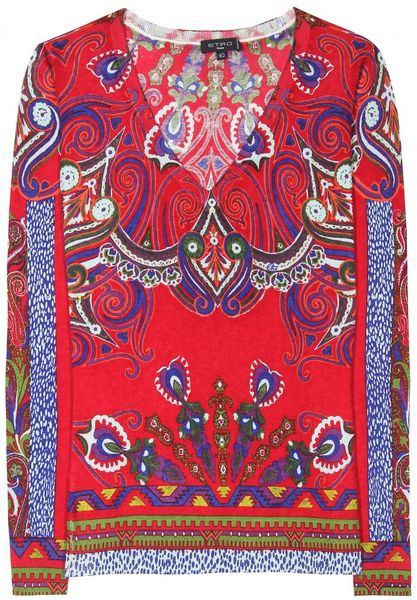 Etro Contrast Paisley Printed Pullover in Red | Lyst
