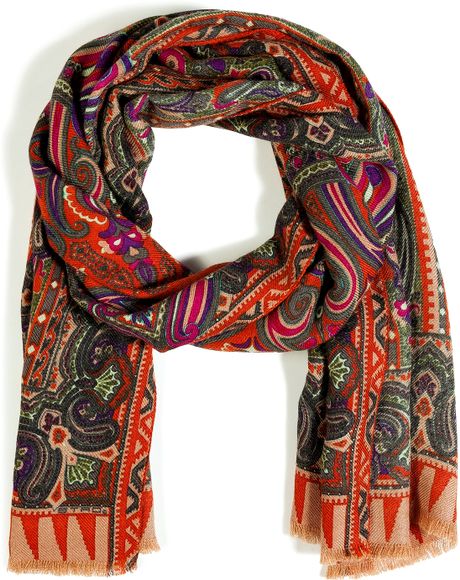 Etro Orient Red and Purple Paisley Pattern Scarf in Red | Lyst