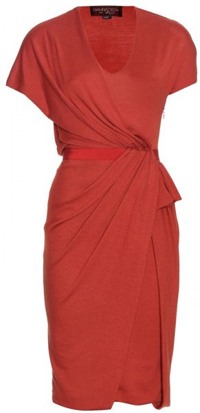 Giambattista Valli Draped Wrap Effect Dress in Red (rust) | Lyst