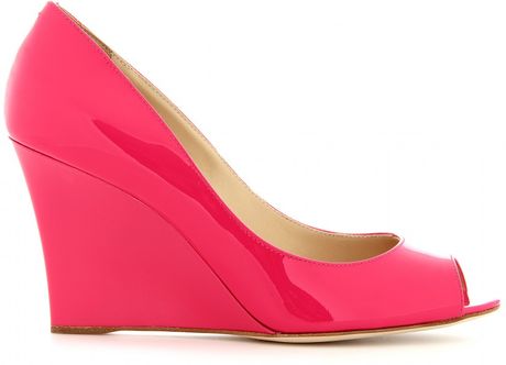 Jimmy Choo Baxen Patent Leather Peeptoe Wedges in Pink (fuxia) | Lyst