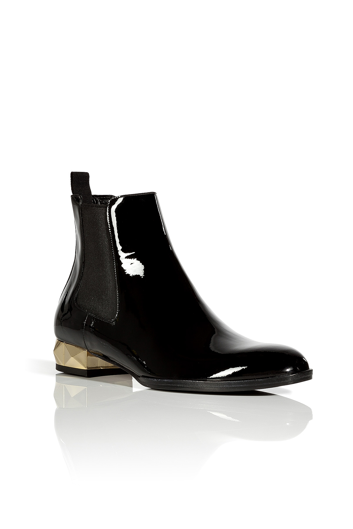 Valentino Black and Gold Patent Leather Flat Ankle Boots in Black | Lyst