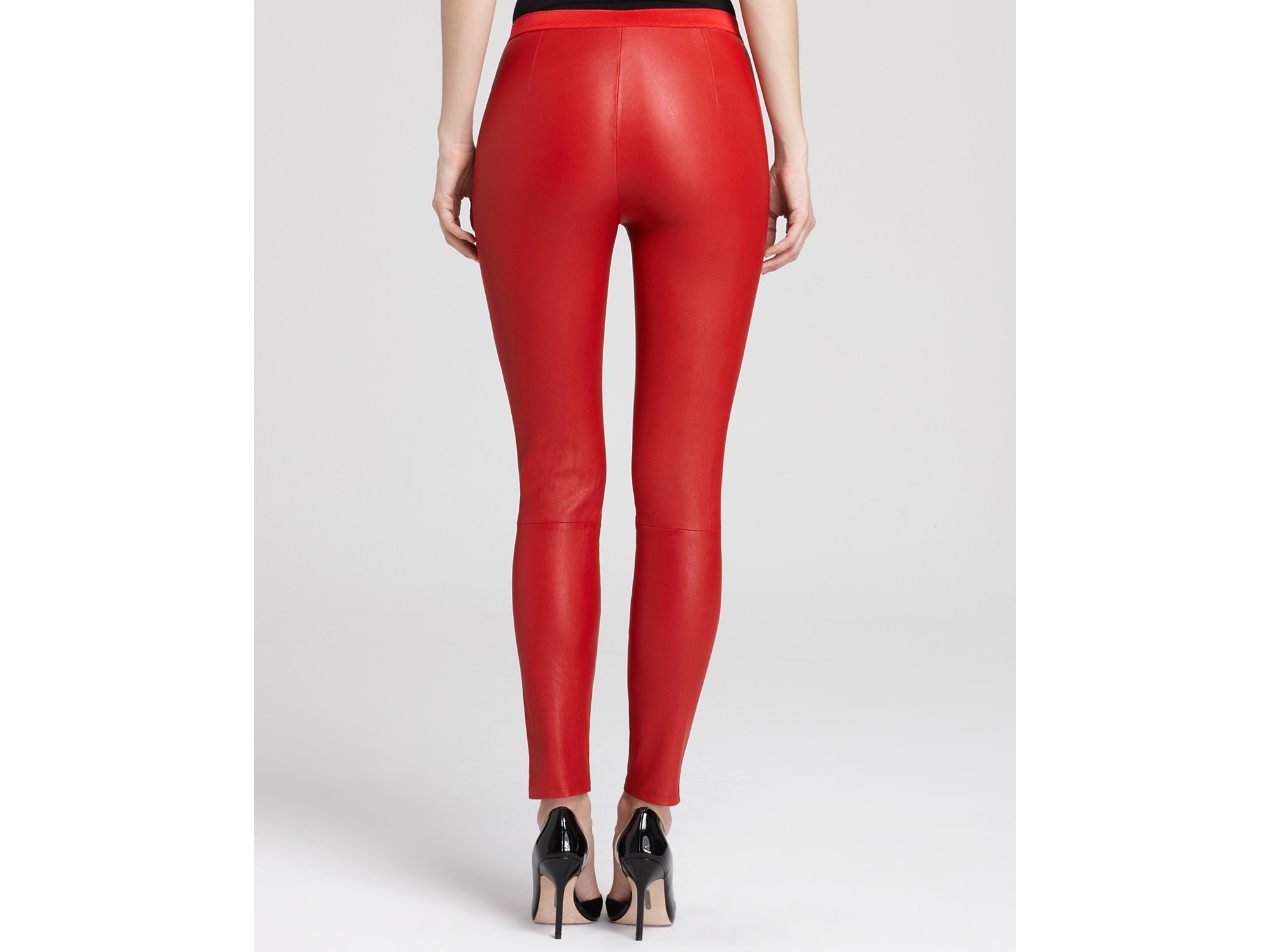 Lyst - Catherine malandrino Stretch Leather Pants with Knee Seams in Red