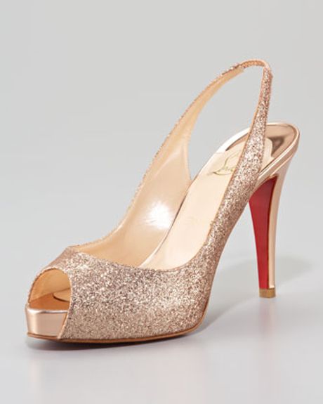Christian Louboutin No Prive Glittered Platform Slingback in Gold (nude ...