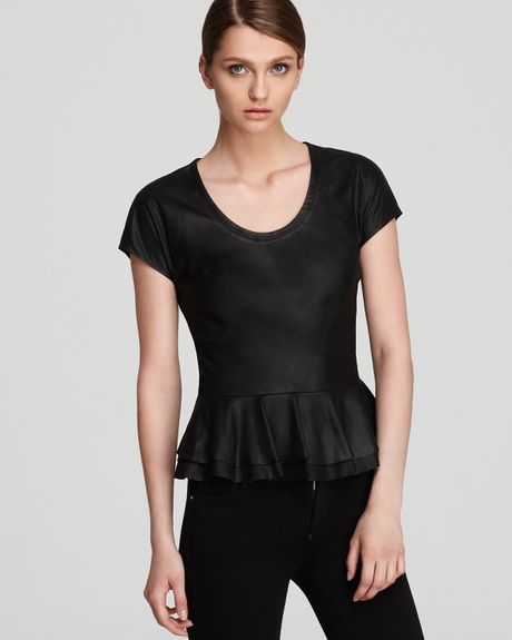 Cut25 Leather Top Short Sleeve in Black (jet) - Lyst