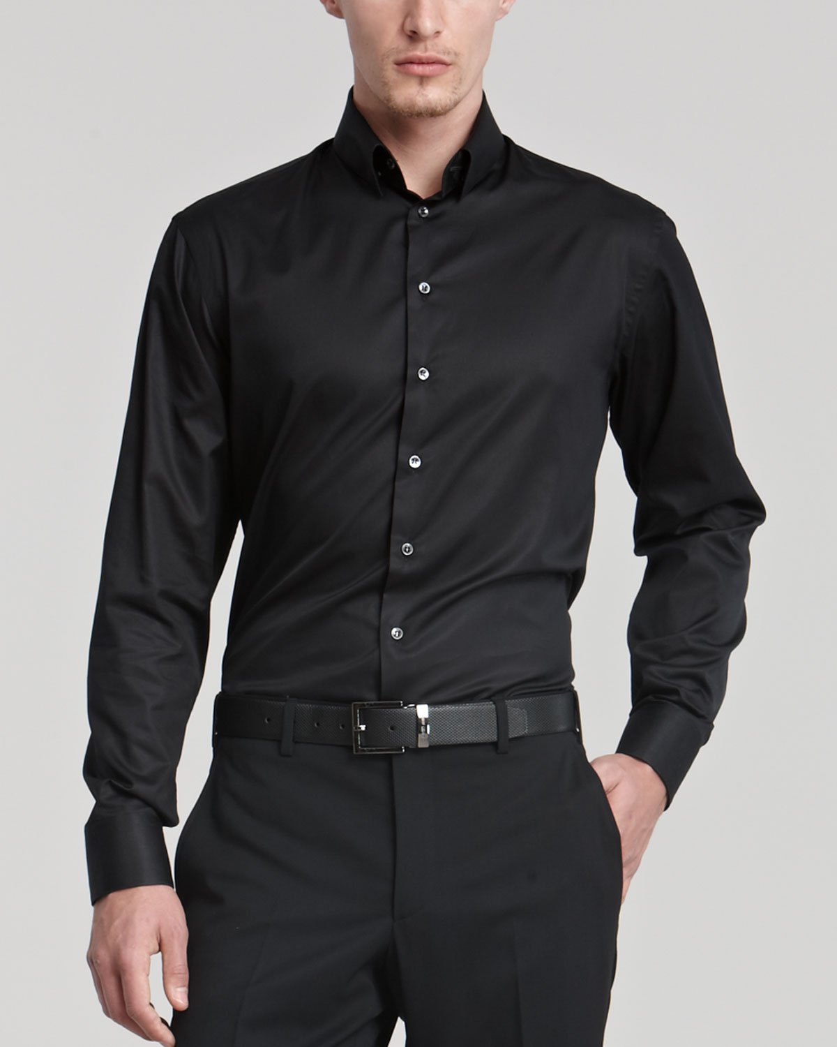 Lyst - Giorgio Armani Woven Dress Shirt in Black for Men