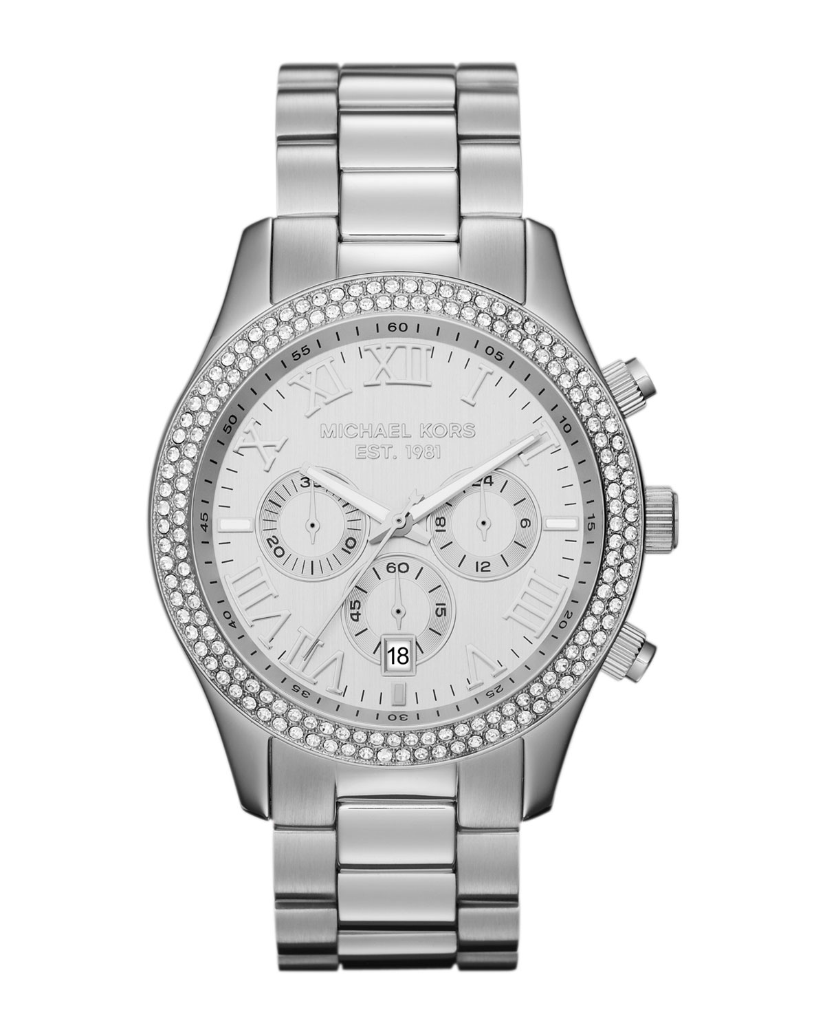 Michael Kors Midsize Silver Color Stainless Steel Layton Chronograph ...