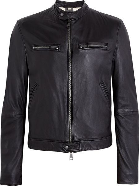 Burberry Brit Black Zipper Banner Leather Biker Jacket in Black for Men ...