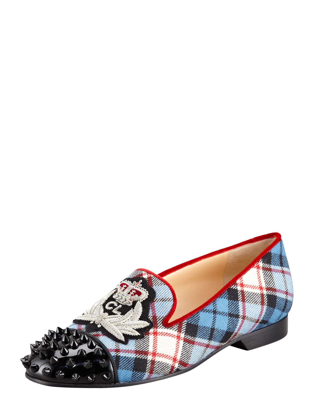 christian louboutin striped loafers Black and white spike studded ...