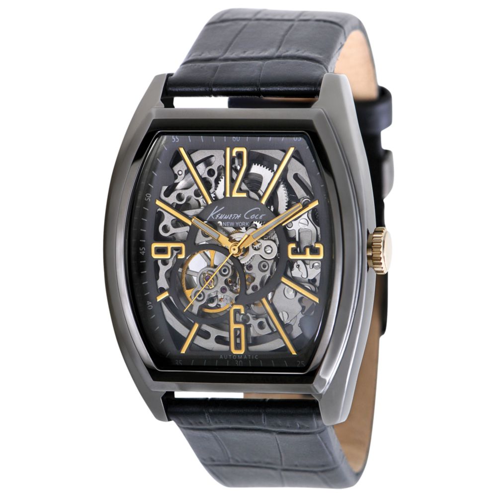 Lyst Cole Automatic Black Croco Leather Strap Watch in Black