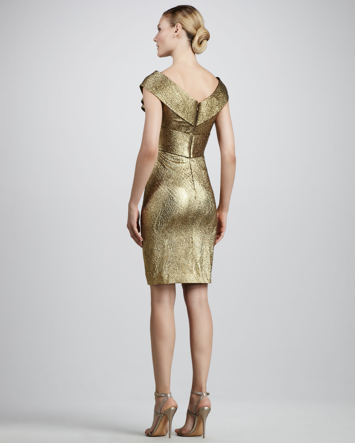 gold metallic cocktail dress