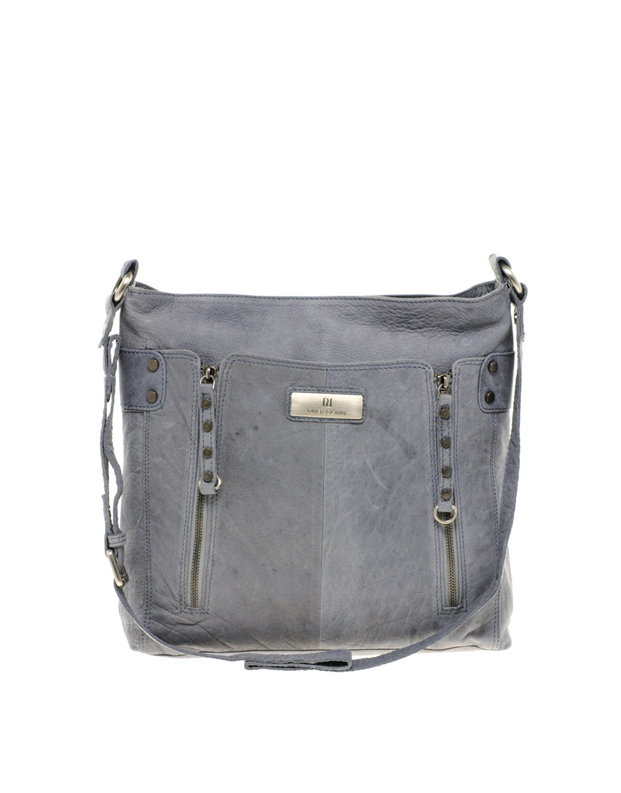 River island Leather Messenger Cross Body Bag in Gray | Lyst