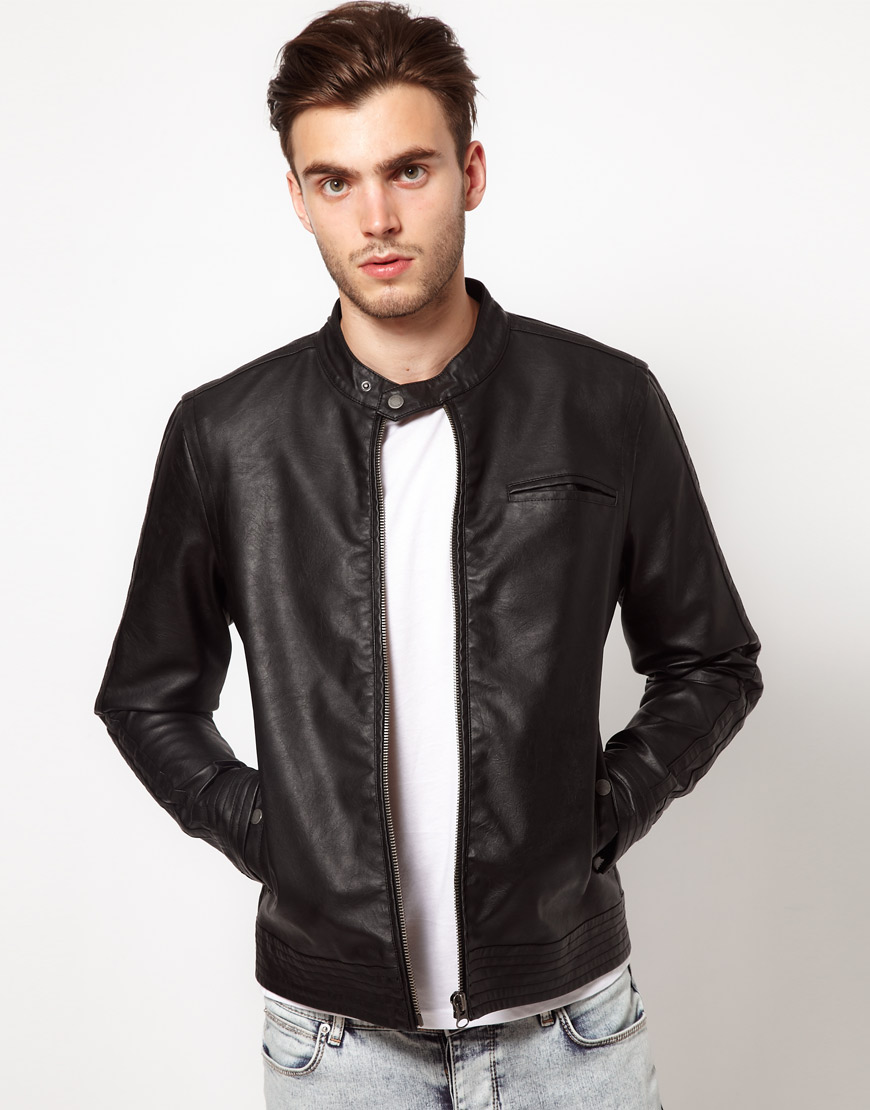 Lyst - Asos Leather Biker Jacket in Black for Men