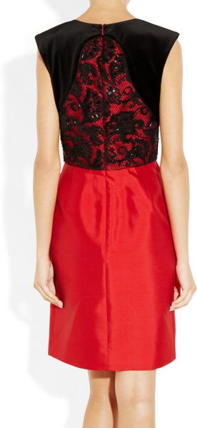 Jason Wu Embellished Laceoverlay Silkshantung Dress in Red | Lyst