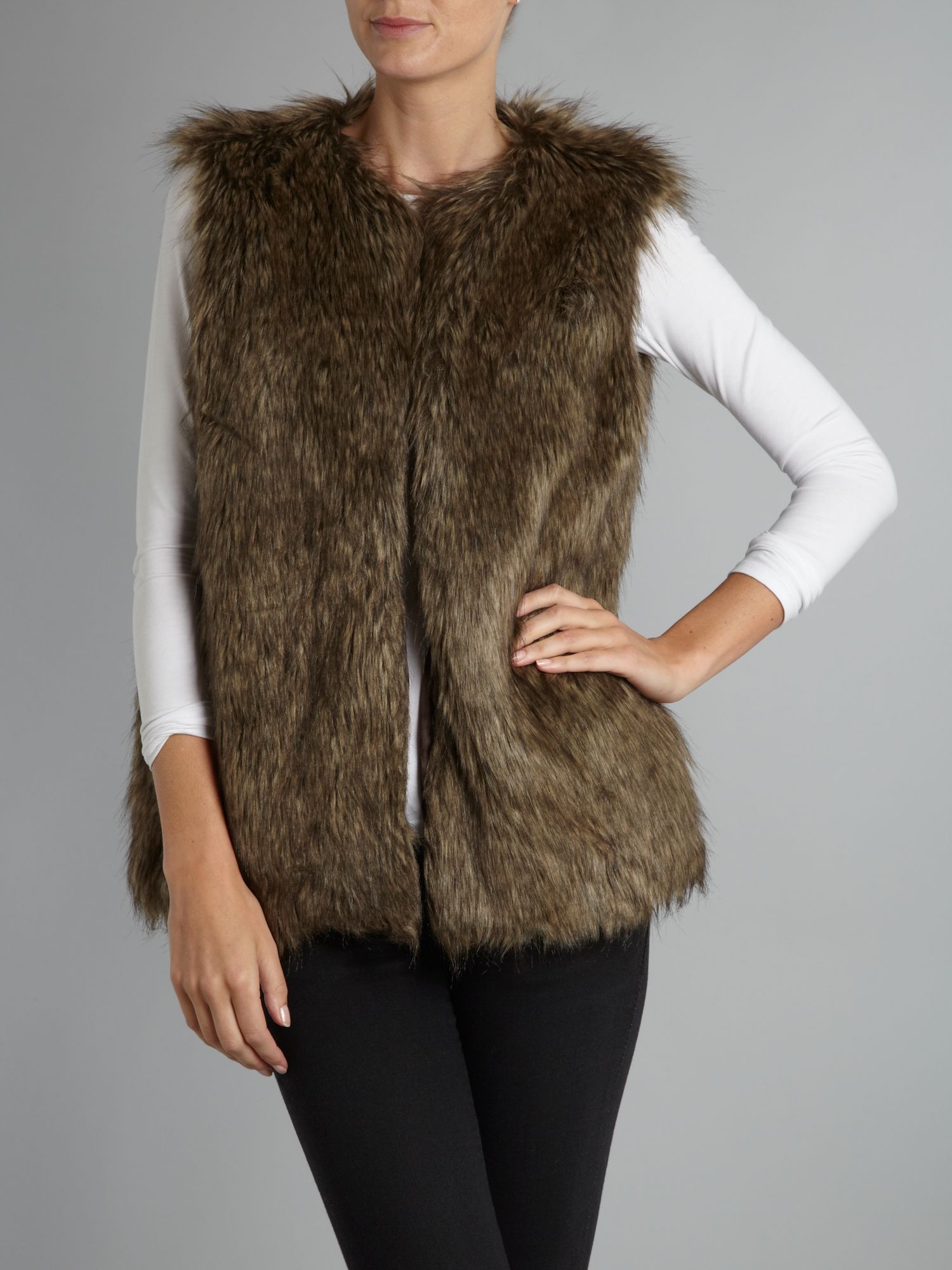 Love moschino Faux Fur Gilet in Brown | Lyst