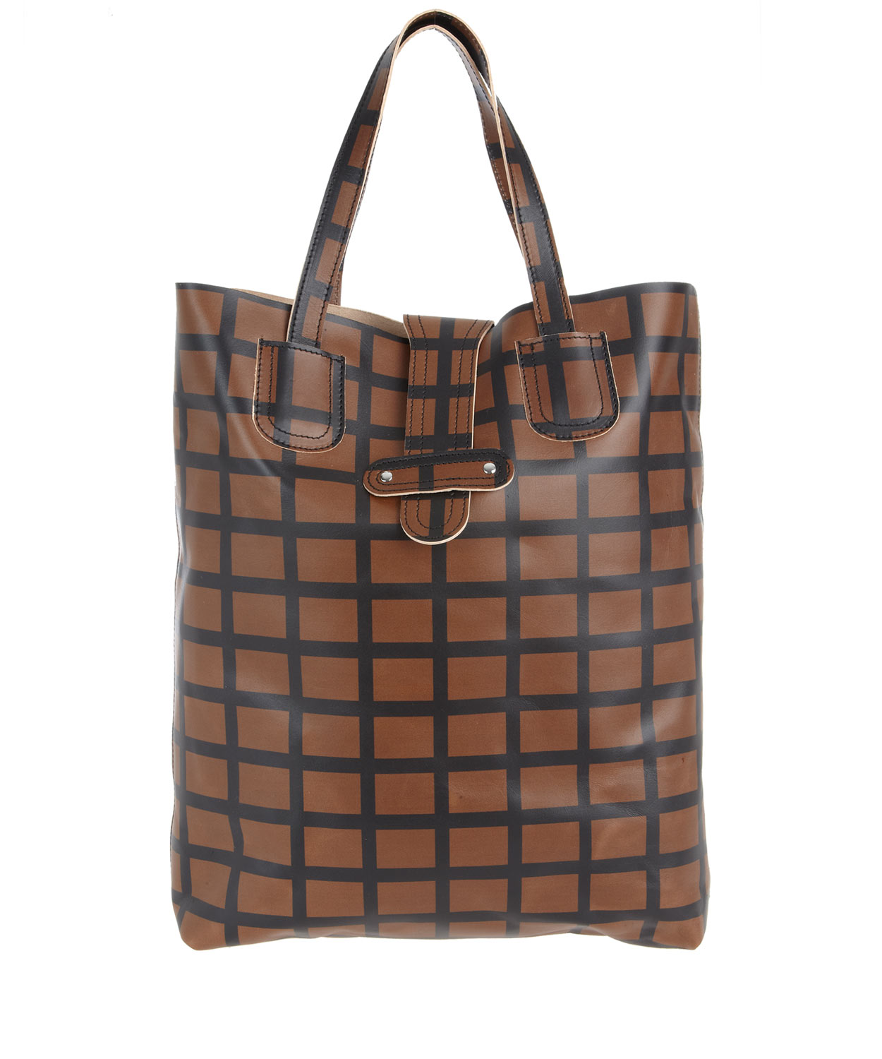Marni Accessories Brown Check Leather Shopper Bag in Brown | Lyst