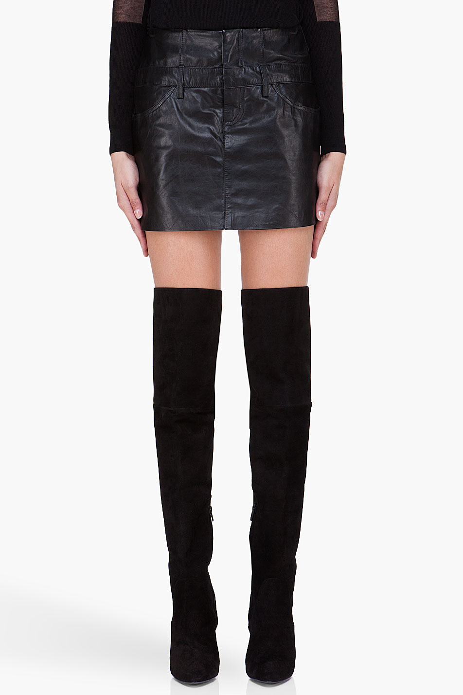 Lyst - Theyskens' Theory Black Leather Safaa Skirt in Black