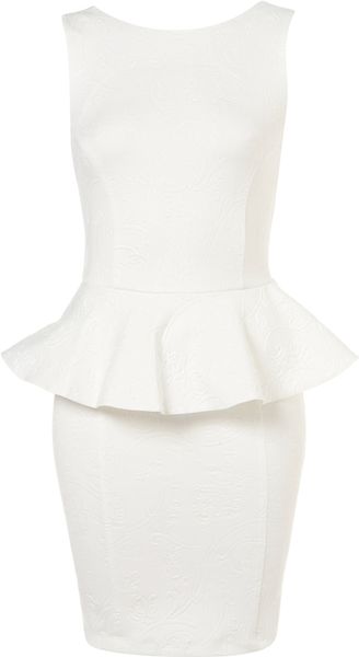 Topshop Embossed Scuba Peplum Dress in White (ivory) | Lyst