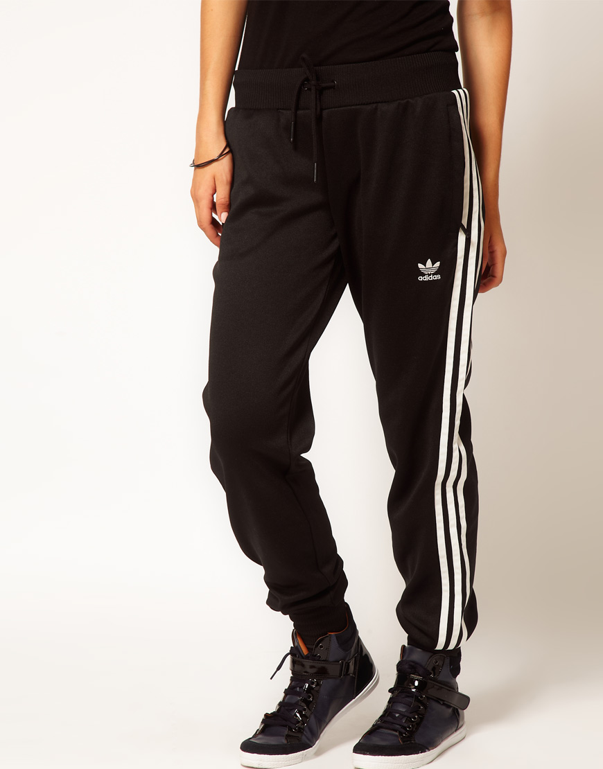 Adidas Cuffed Track Pant with Three Stripes in Black | Lyst