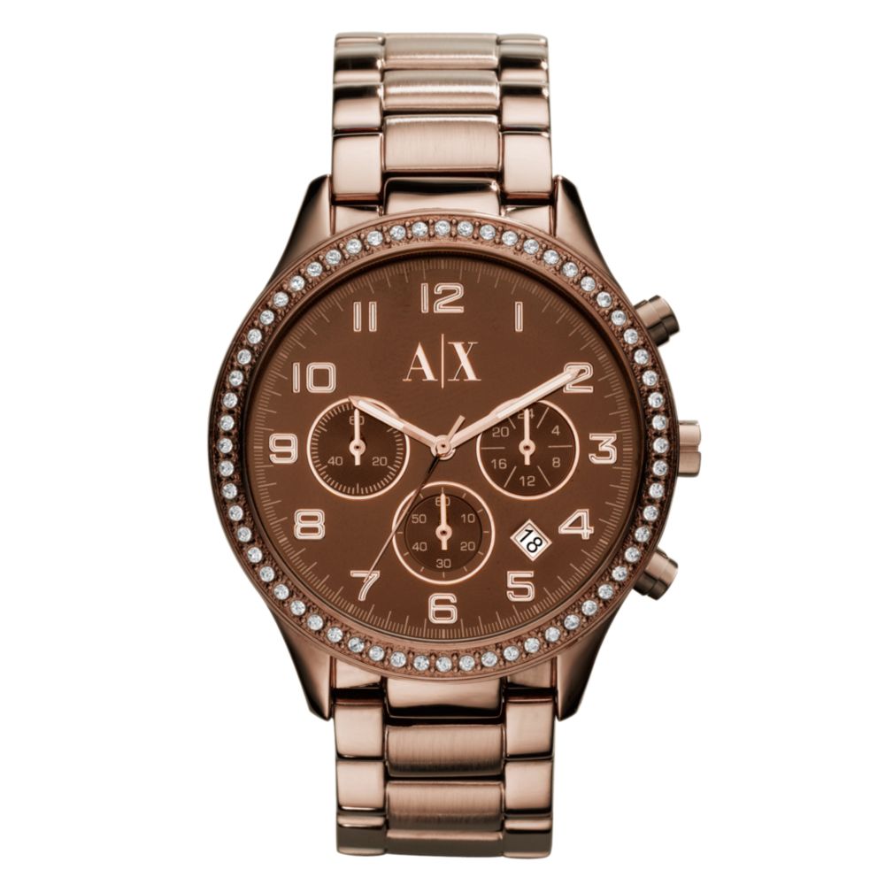 Armani Exchange Chronograph Brown Ion Plated Stainless Steel Bracelet ...