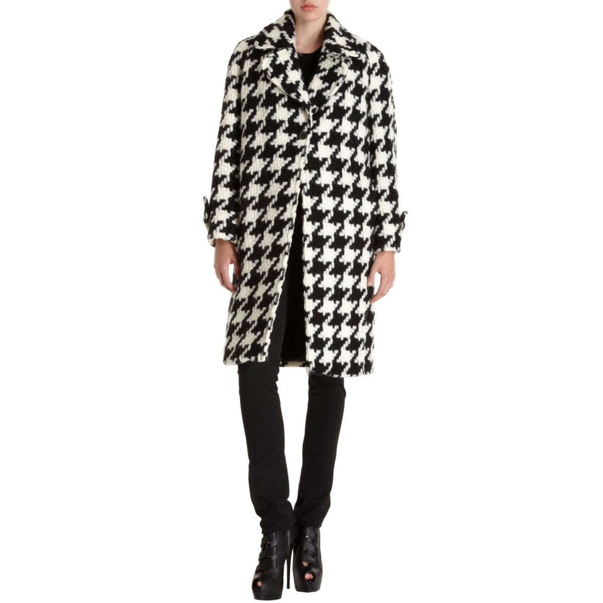 Icb Wool Knit Houndstooth Coat in Black | Lyst