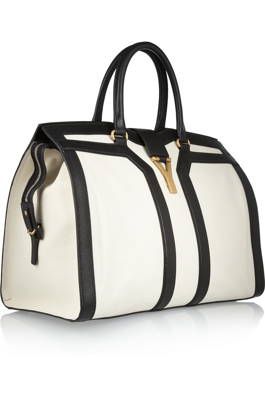 Saint laurent Large Cabas Chyc Leather Tote in White (black) | Lyst  