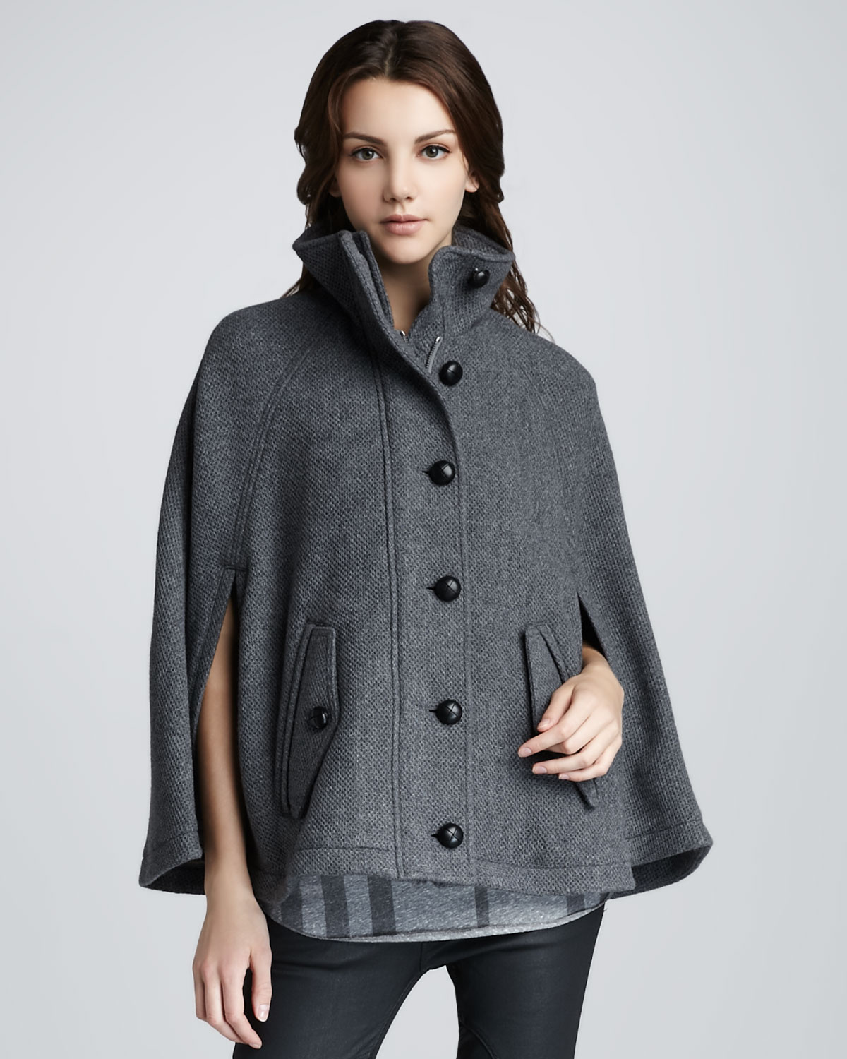 Lyst - Burberry Brit Button Front Cape in Gray