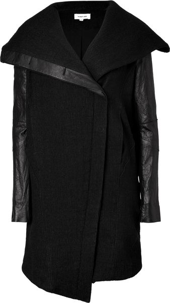 Helmut Lang Black Coat with Leather Sleeves in Black | Lyst
