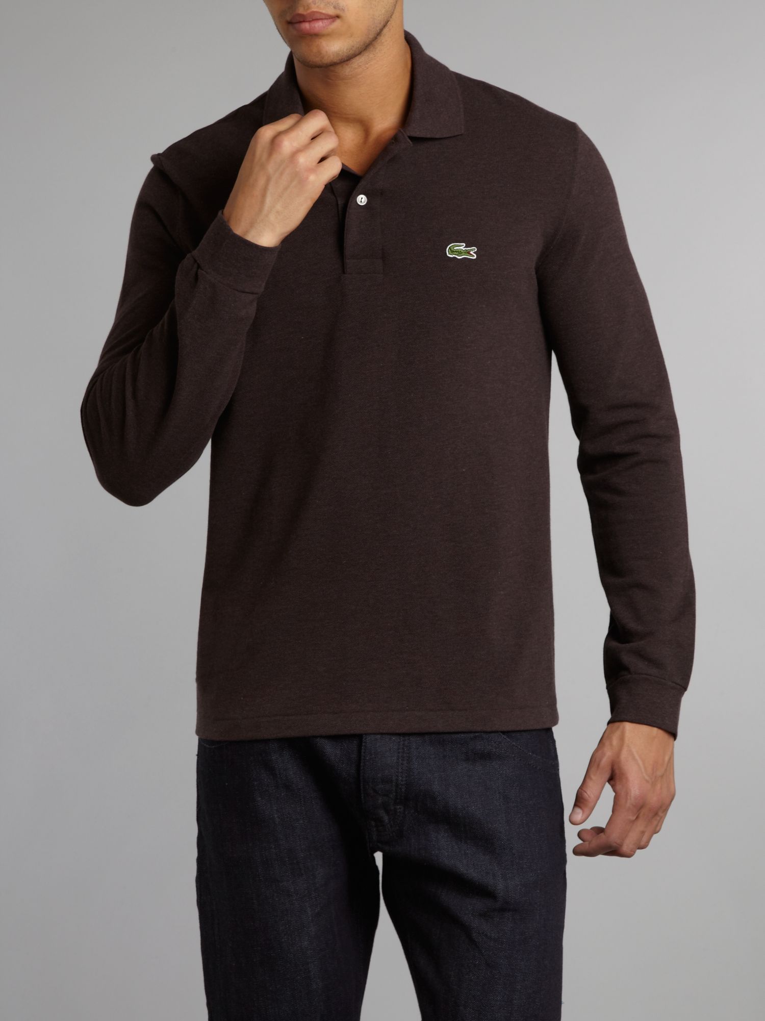 Lacoste Classic Long Sleeved Marl Polo Shirt in Brown for Men | Lyst