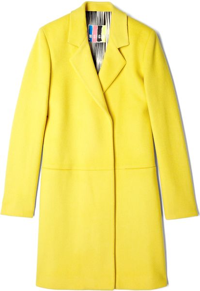 Msgm Yellow Wool Coat in Yellow | Lyst