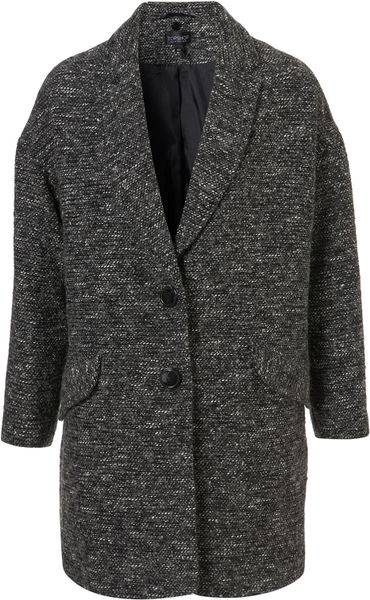Topshop Textured Fur Collar Boyfriend Coat in Gray (grey) | Lyst