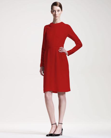Valentino Stitched Cady Longsleeve Dress in Red (rosso) | Lyst