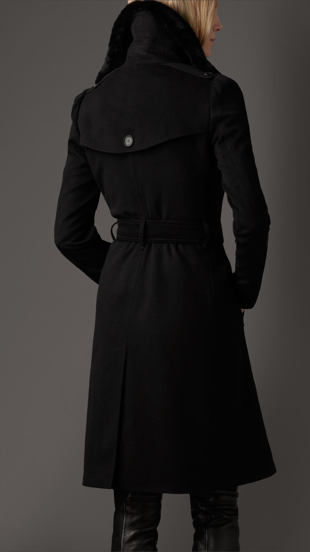 Lyst - Burberry Long Fur Collar Cashmere Trench Coat in Black