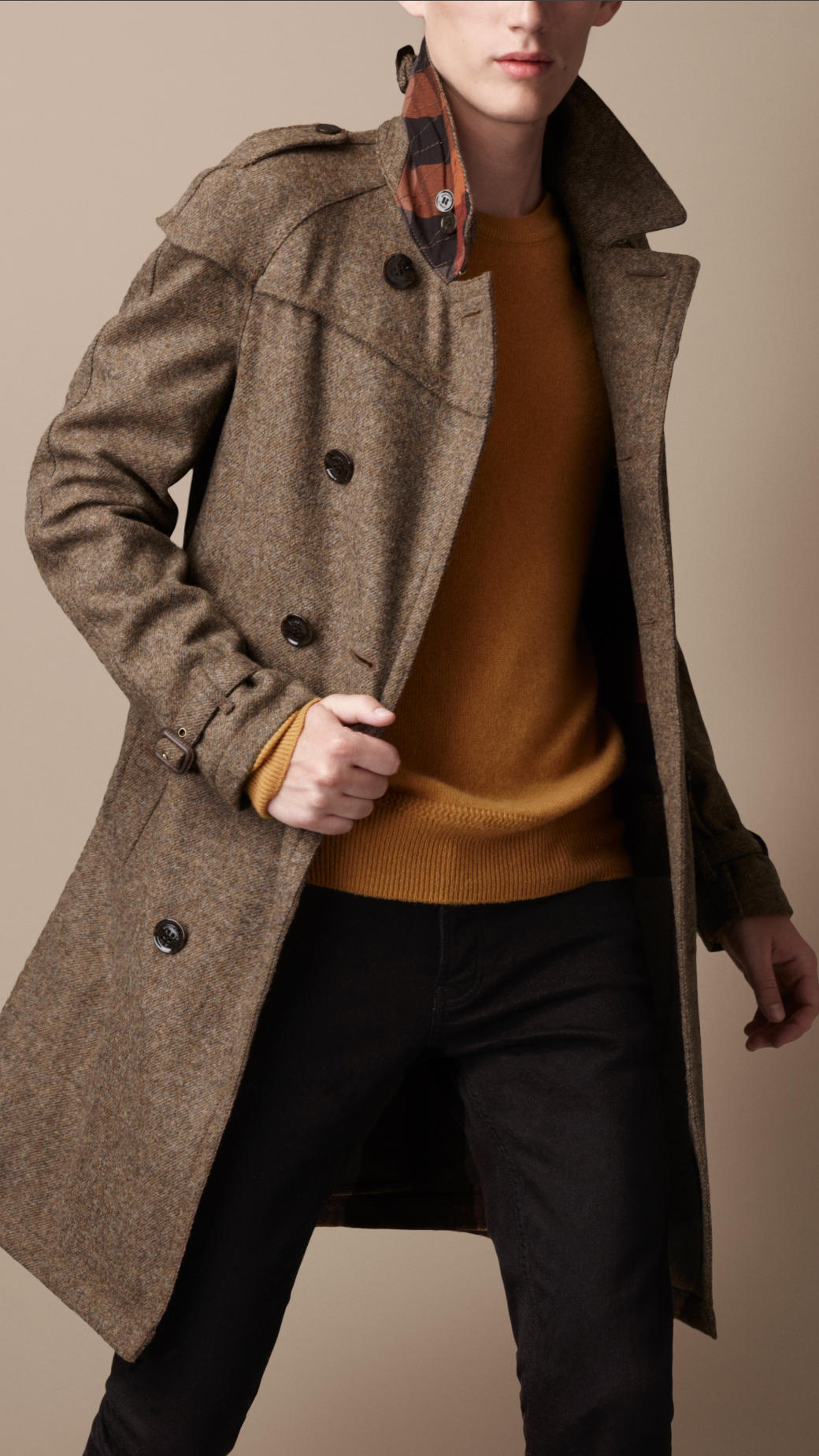 Lyst Burberry Brit Midlength Wool Tweed Trench Coat in Brown for Men