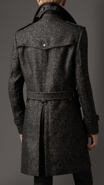 Burberry Wool Tweed Belted Coat in Gray for Men (dark grey melange) | Lyst