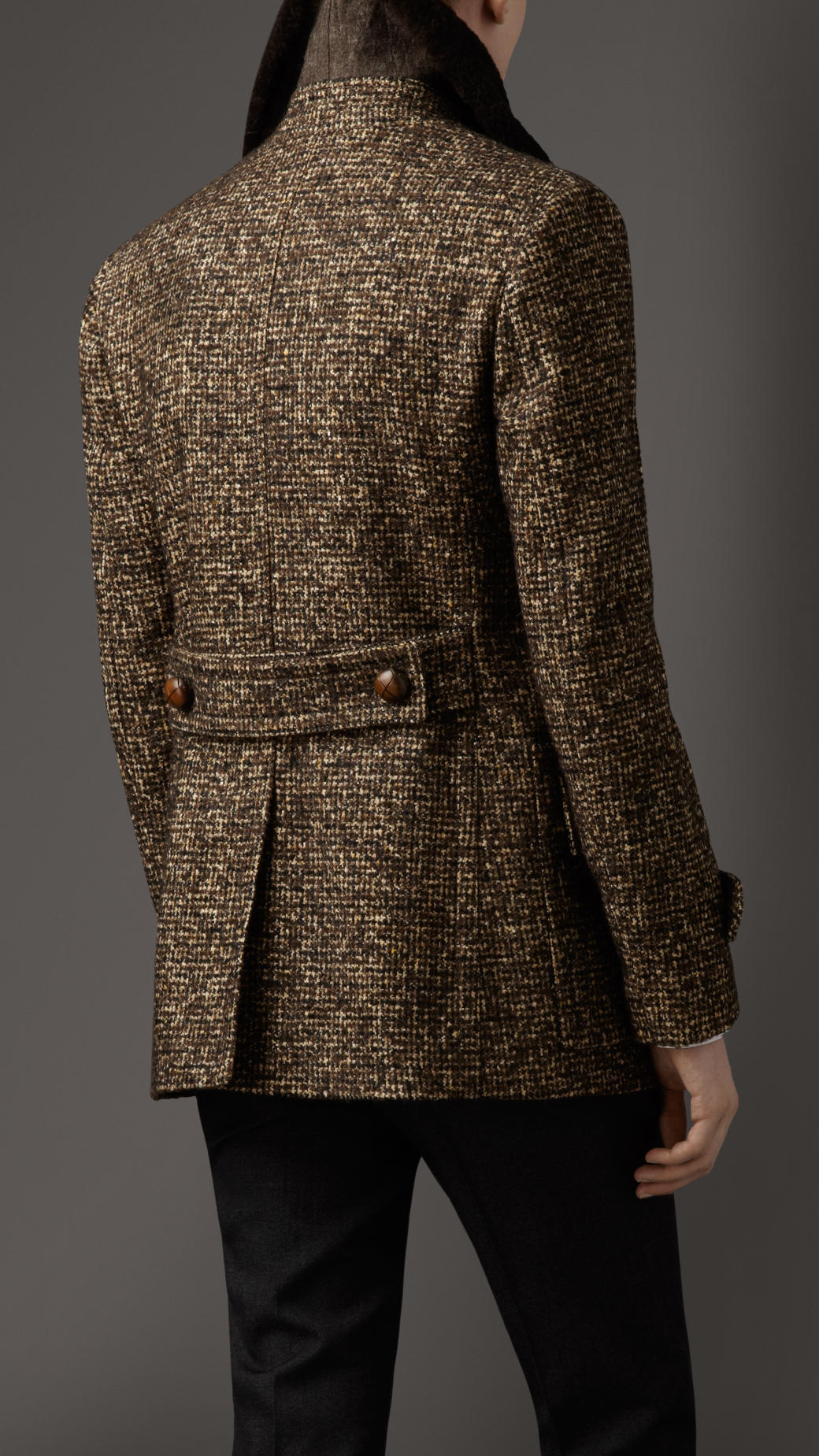 Lyst - Burberry Shearling Collar Tweed Pea Coat in Brown for Men