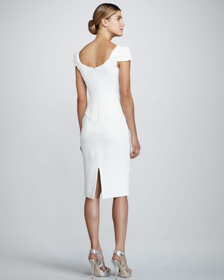 Marchesa Embroidered Capsleeve Dress in White | Lyst