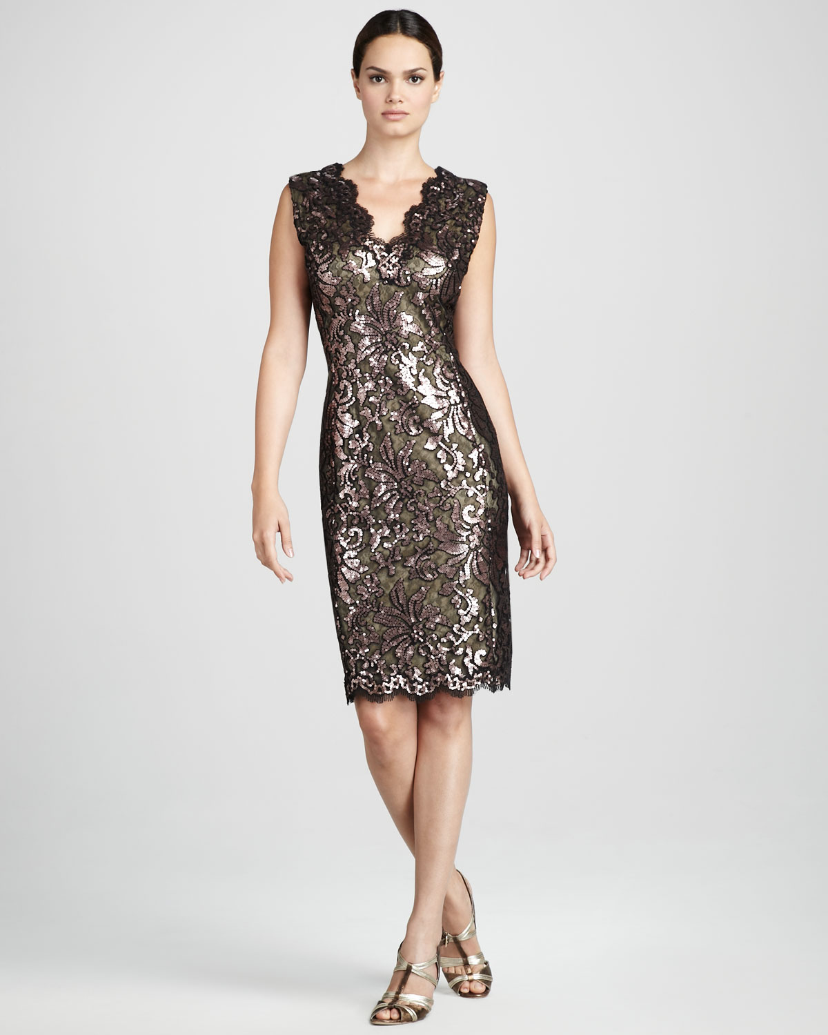 Lyst Tadashi Shoji Sequined Lace Cocktail Dress in Metallic