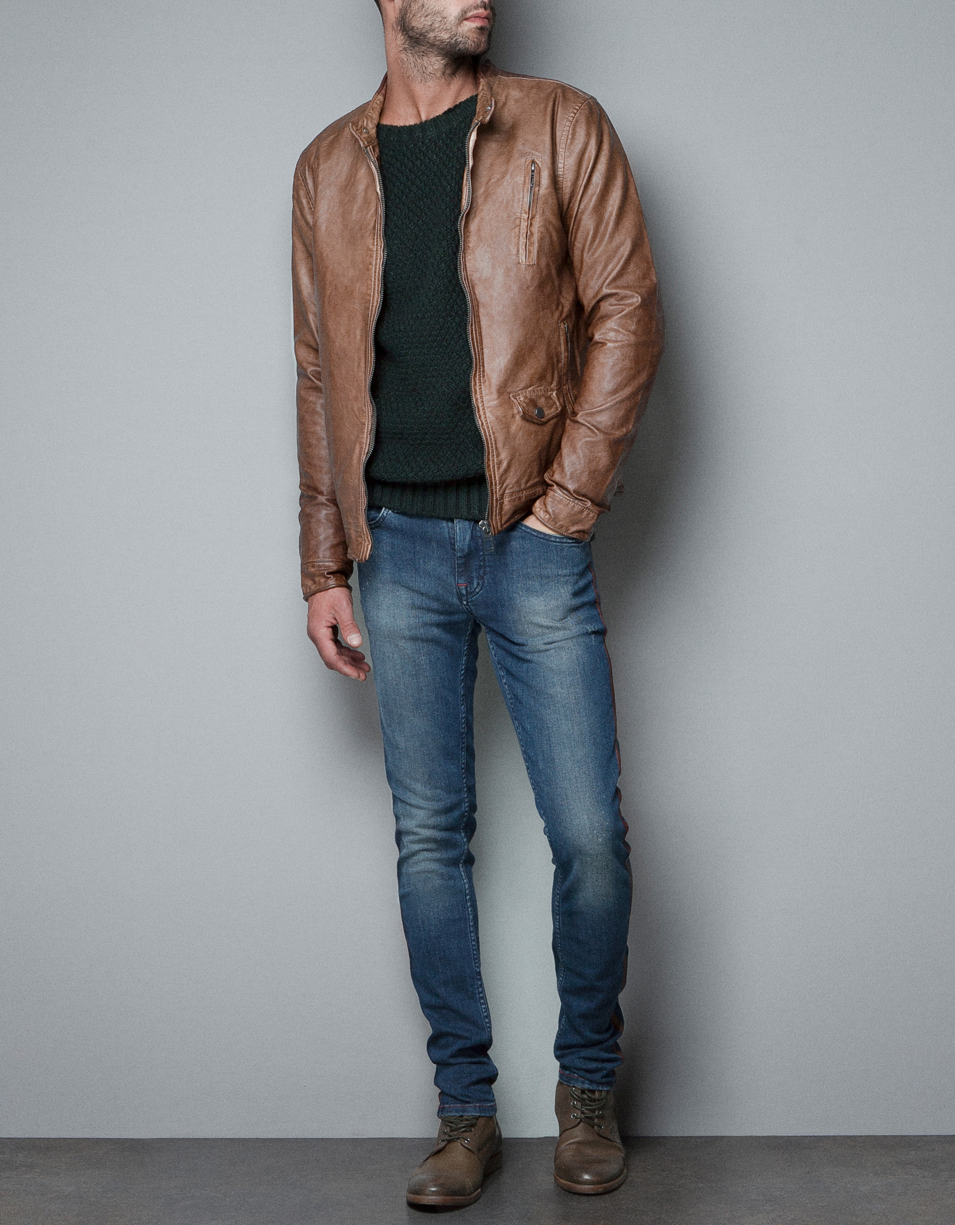 Zara Synthetic Leather Jacket in Brown for Men | Lyst