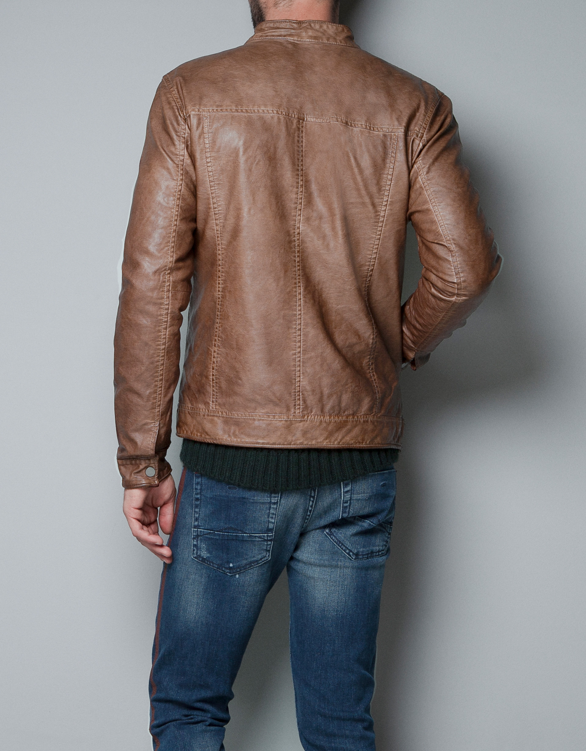 Zara Synthetic Leather Jacket In Brown For Men Lyst Gallery