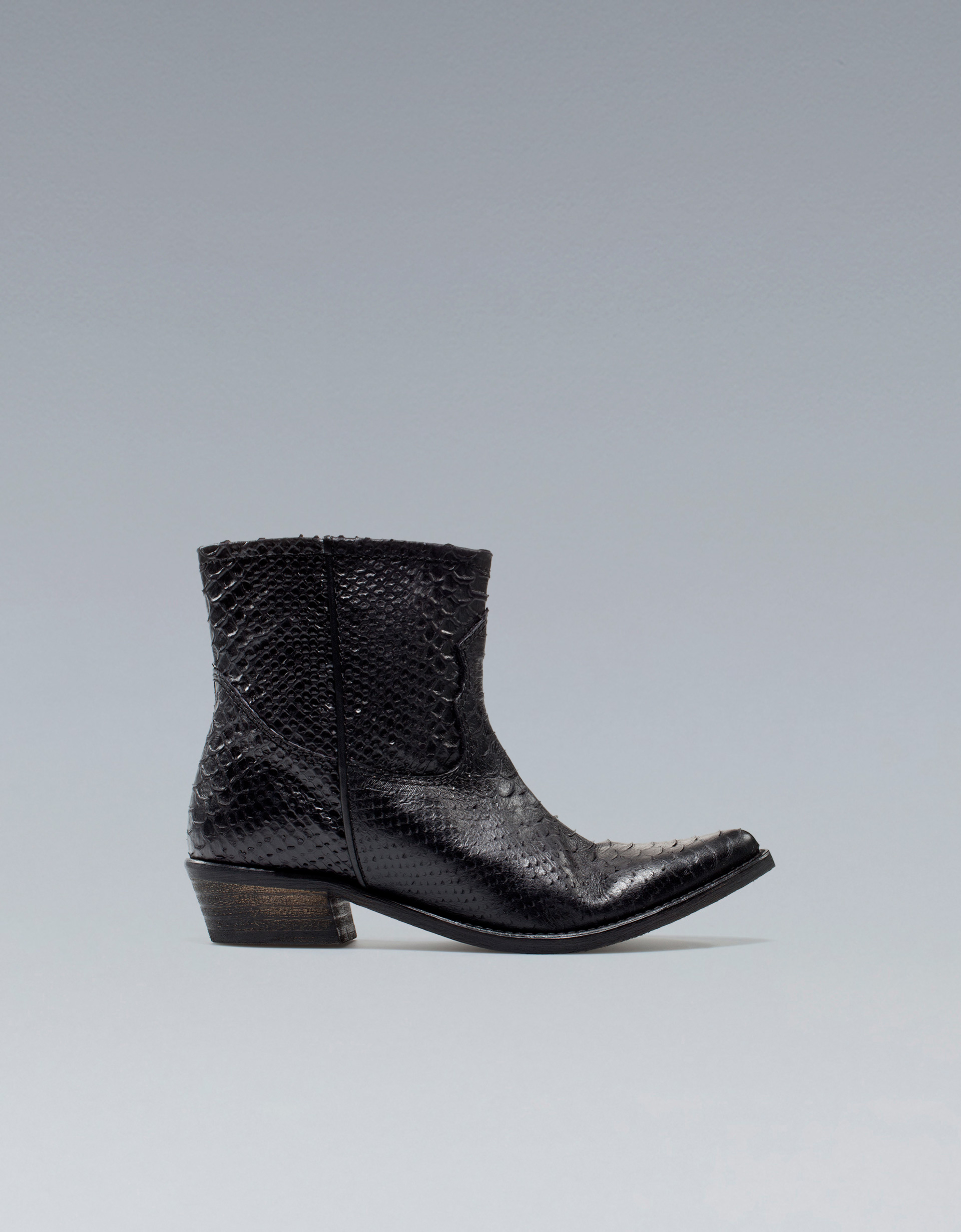 Zara Snakeskin Cowboy Ankle Boot in Black | Lyst